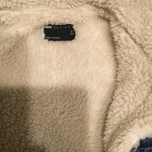 ASOS Denim Borg Sherpa Jacket Size 6 Midwash Blue Boho Western Hippie Festival - Picture 3 of 4